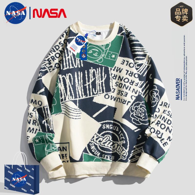 NASA Brand Joint Sweater Men's Spring and Summer Contrast Long Sleeve T-Shirt Men's Base Shirt with Fashion Brand Autumn Clothes