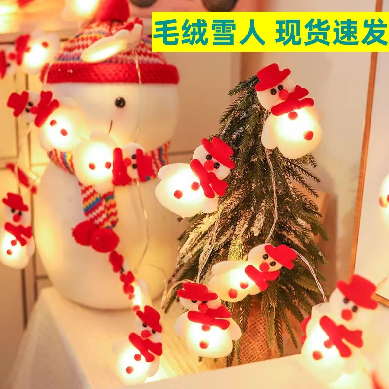 En stock transfronteriza LED muñeco de nieve de peluche cadena ligera Santa Claus ELK lindo ambiente de vacaciones de dibujos animados luces decorativas de colores