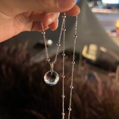 S925纯银天然冰透白水晶吊坠项链配饰女感锁骨链轻奢小众颈链饰品