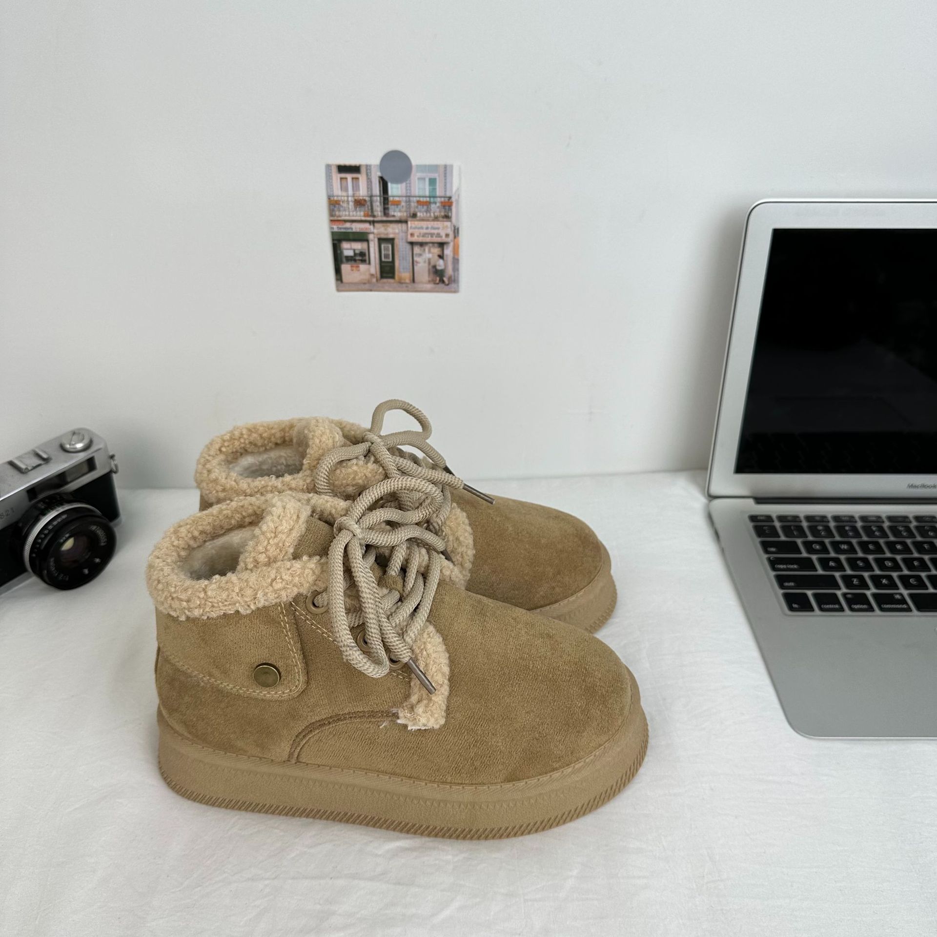 Yuanbo 2024 estudiantes de invierno zapatos de nieve de todo fósforo ropa exterior de mujer estilo coreano zapatos de algodón de lana gruesa zapatos de algodón cálido de tubo medio image 7