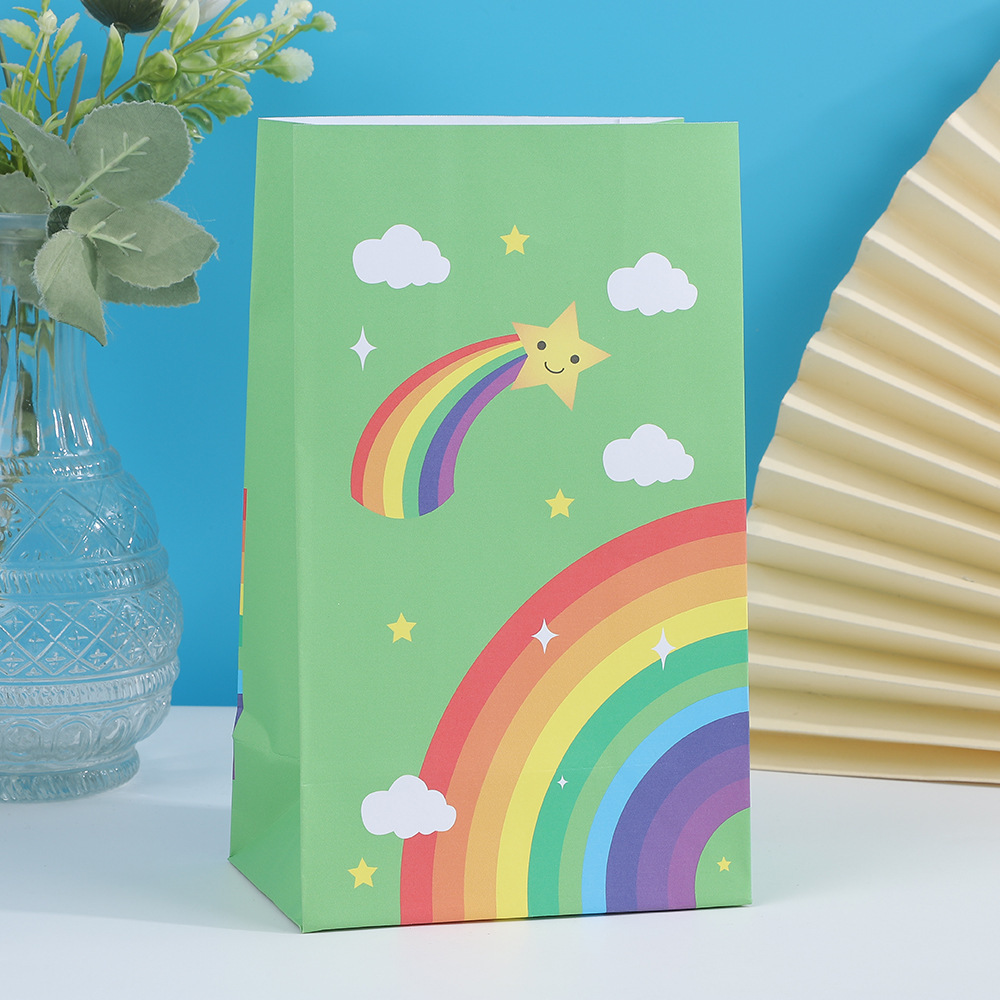 Nuevo Rainbow Kraft bolsa de embalaje de papel tuerca snack regalo bolsa de papel de embalaje regalo fondo cuadrado bolsa de fondo plano
