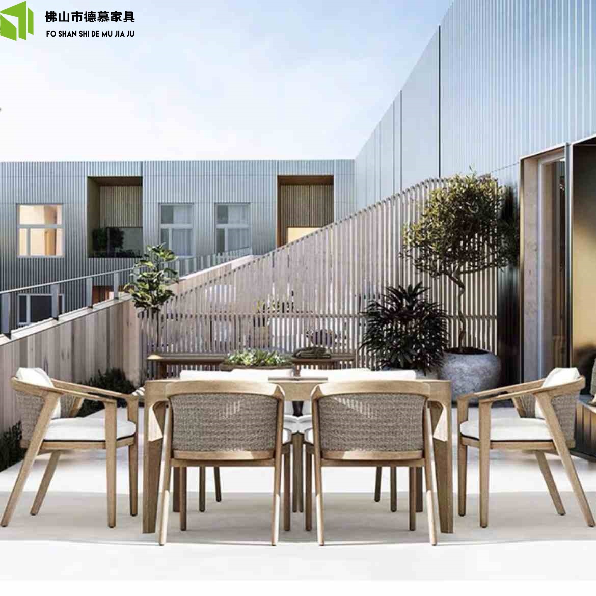 Mesas y sillas de teca de madera maciza nórdica Patio Villa Balcón Al aire libre Jardín al aire libre Hotel Silla de ratán de ocio de teca anticorrosiva