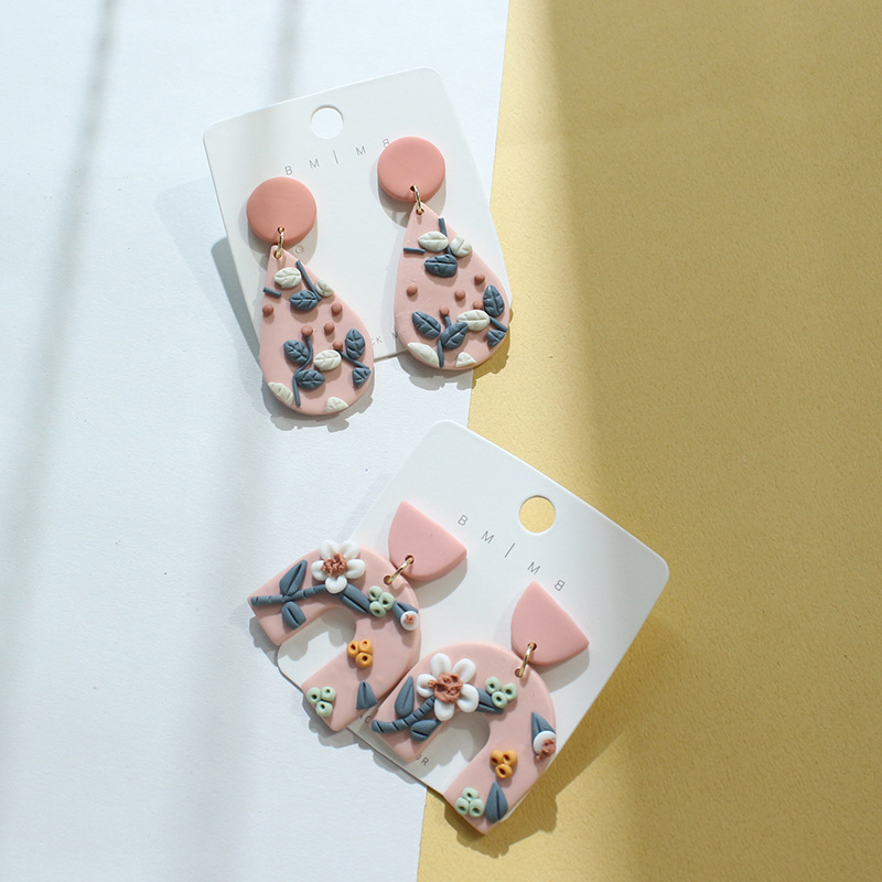 20g Weight Drop Earrings Classification 1 Pair Quantity Daily Occasion soft clay Material Water Droplets Pattern Women'S Gender Handmade Design Retro Style 1 Pair Retro Water Droplets Soft Clay Handmade Women's Drop Earrings 2