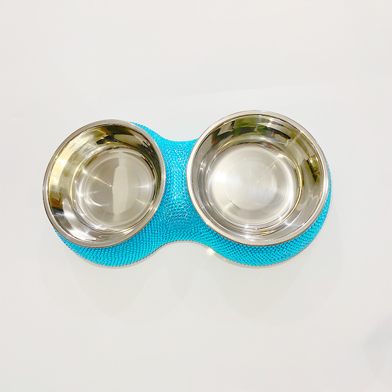 Tazón para mascotas de diamante transfronterizo de acero inoxidable extraíble de doble capa tazón de comida para mascotas