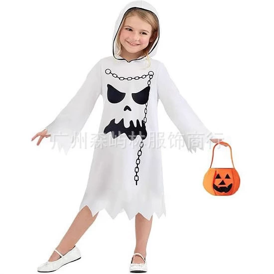 Новый европейский и американский детский костюм призрака на Хэллоуин, детская сумка-тыква, заостренное детское платье с капюшоном