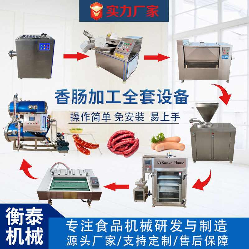 全自动纯肉肠香肠生产线火腿肠加工全套设备老火腿成套流水线机器