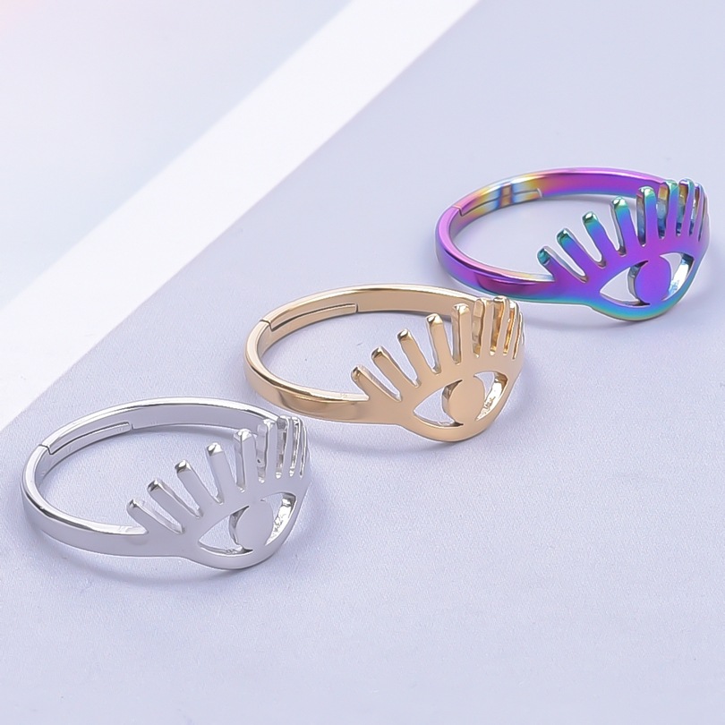 5g Weight PVD Coated Gold Plating Process Real Gold Plated Plating Material Open Ring Classification PVD Coated Real Gold Plated 18K Gold Eye 304 Stainless Steel Streetwear Waterproof Non Tarnish Open Ring