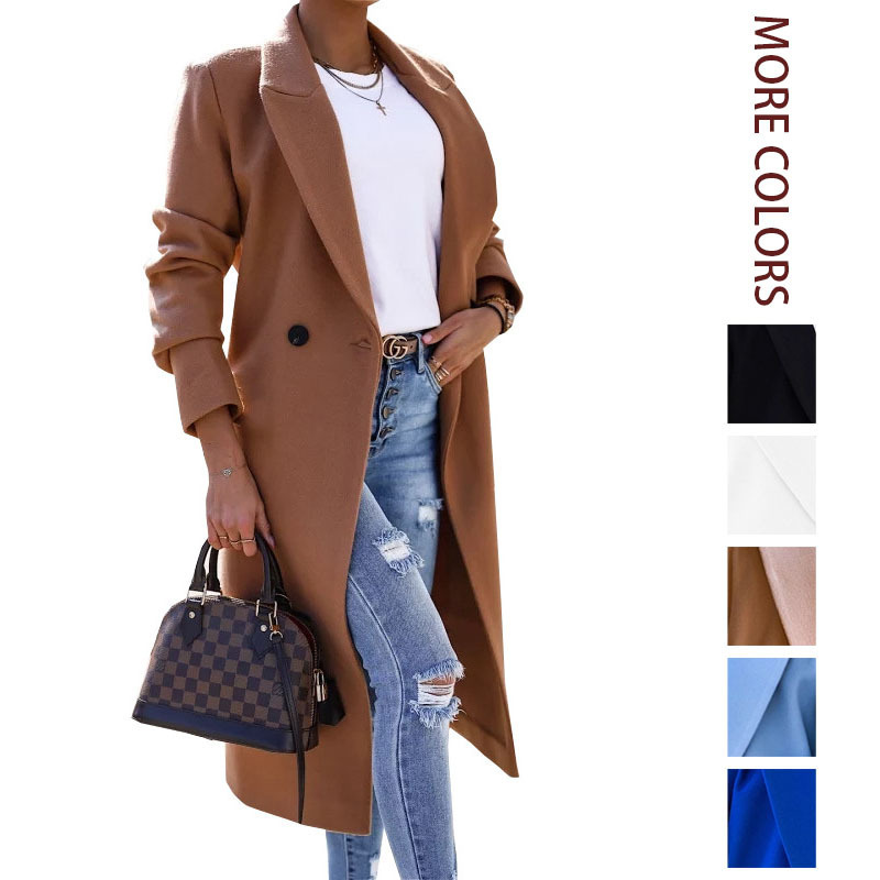 2026 New European and American Style Independent Brand Amazon Autumn and Winter Simple Long-Sleeve Lapel Button Split Woolen Coat for Women