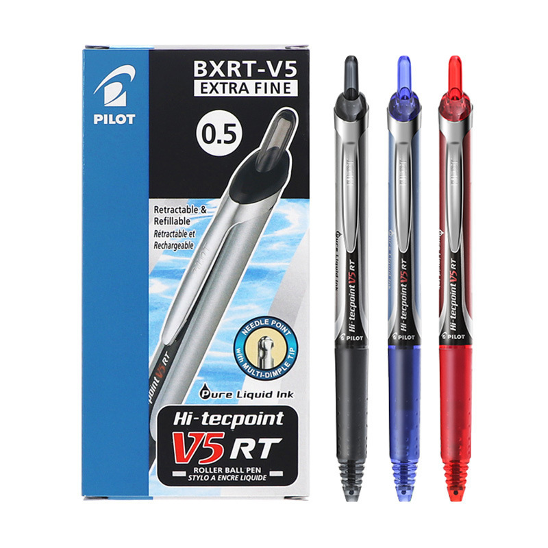 百楽中性筆開拓王BXRT-V5押し式筆学生試験でよく使われる黒水芯ジュースペン|undefined