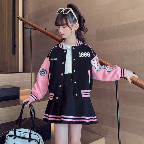 Girls' Spring and Autumn Sports Set 2024 New Korean Version Internet Celebrity Baseball Jacket Outer Skirt Children's Two-Piece Set Trendy