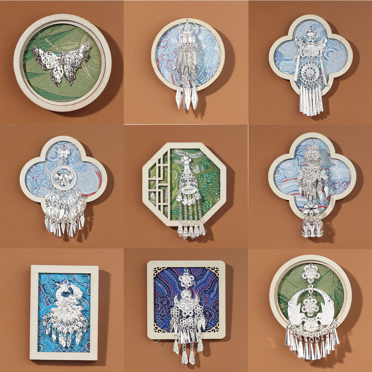 手工中式宋锦苗银冰箱贴云南贵州苗族特色孔雀民族风傣绣文创礼品