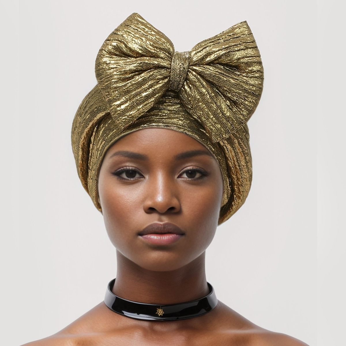 Muslim hat Fashion hot gold forehead big bow African bun hat stretch comfortable headscarf hat_viptrois.com