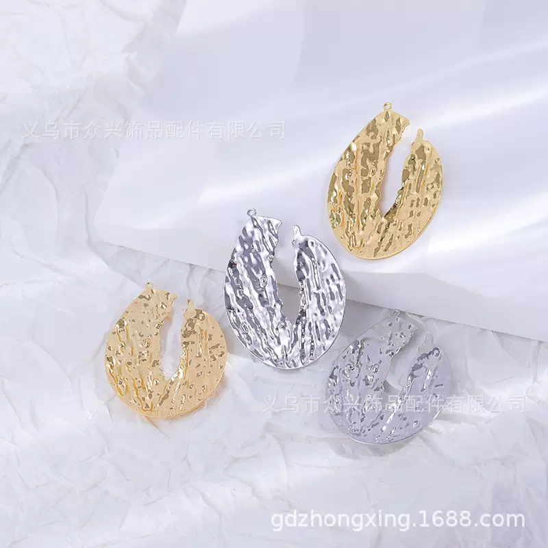 众兴圆形耳环坠子配件批发欧美个性夸张耳饰吊坠不规则铜片耳坠子