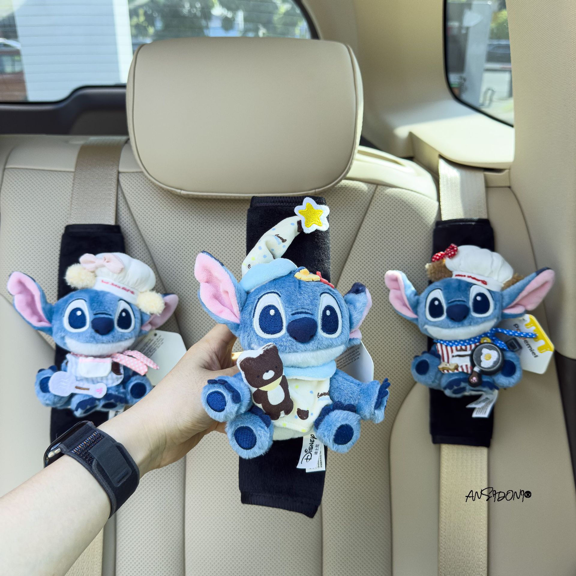 Authentic Lilo and Stitch Doll Car Seat Belt Shoulder Cover Decorative Car Accessories Anti-Stranglehold Car Accessories