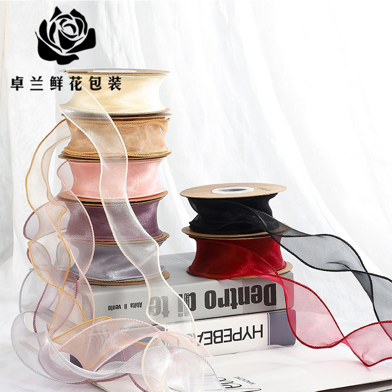 En stock al por mayor 4cm Phnom Penh fishtail hilo llano envuelto flor amplia cinta onda cinta ramo de flores material de embalaje