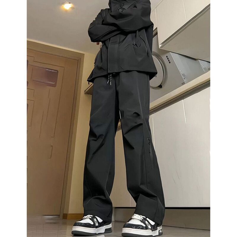 Men's Fleece-Lined Thickened Autumn and Winter Functional Loose American-Style Outdoor Hiking Casual Cargo Straight-Leg Sports Pants