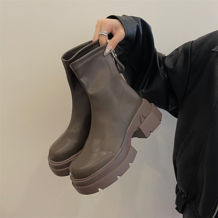British Style Women’s Ankle Boots With Thick Heel And Back Zipper_voghion.com