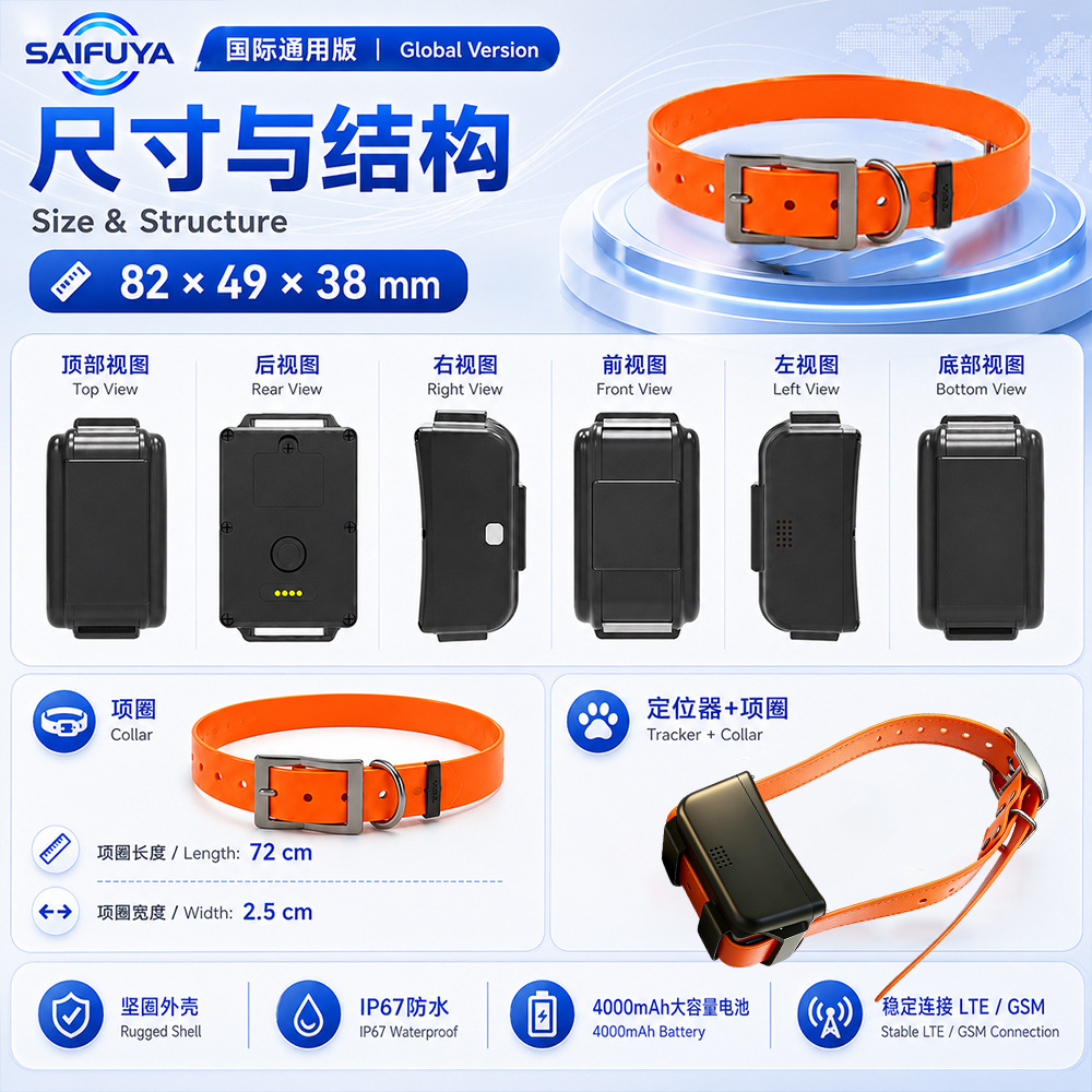 Pet GPS tracker for large猎犬，防丢设备，海外国际通用版，谷哥多语言大容量。