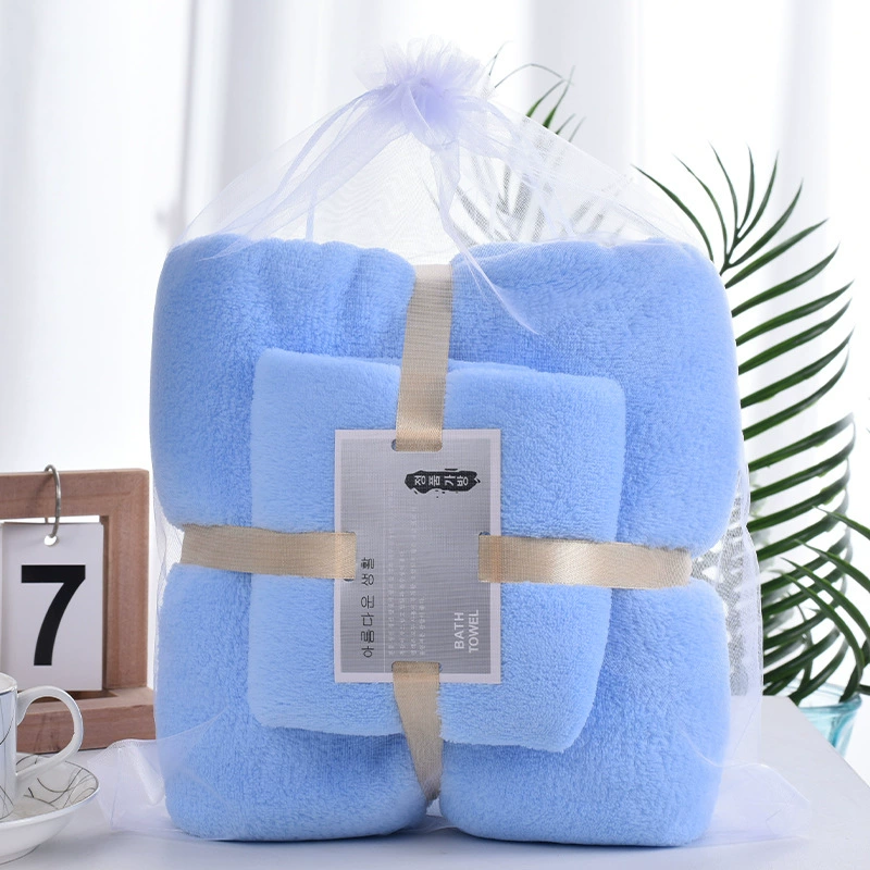 High-end coral soft bath towel, set, increased thickness, water absorbent, wholesale