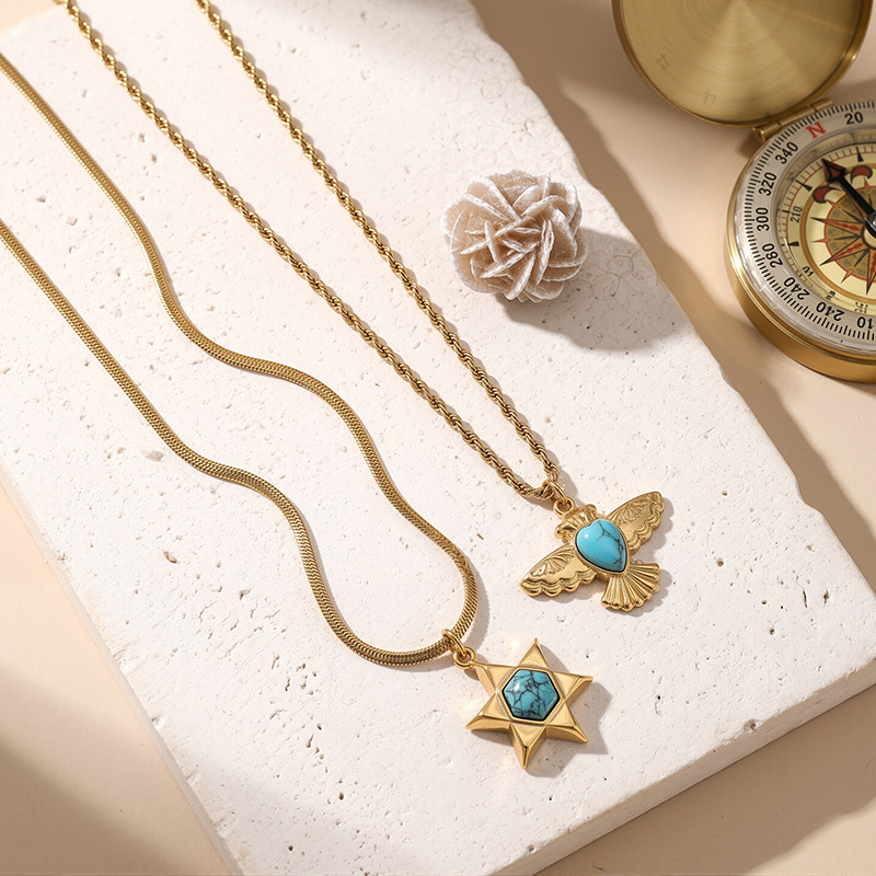 Tina Europa y los Estados Unidos pájaro universal diseño de forma de estrella de cinco puntas incrustado collar de piedra natural lujoso ligero de alta calidad mujer image 4