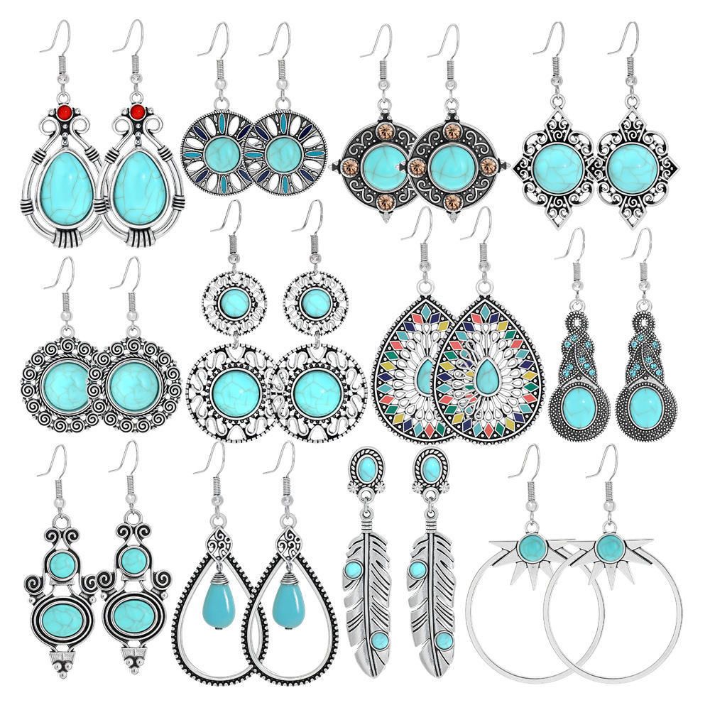 Juego de pendientes de estilo bohemio, muy vendido en el extranjero, pendientes de estilo antiguo populares en Europa y América, fabricante de joyería de Amazon al por mayor