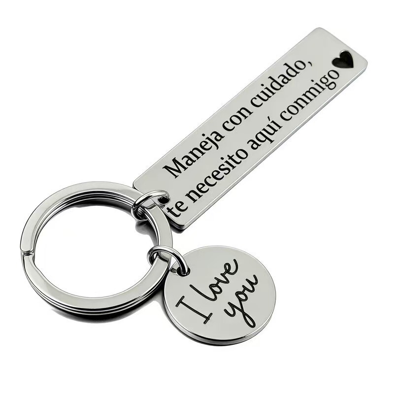 Cross-Border Best-Selling Spanish Stainless Steel Safe Driving Keychain, Round Plate Engraved Blessing Gift Keychain Cross-Border Best-Selling Spanish Stainless Steel Safe Driving Keychain, Round Plate Engraved Blessing Gift Keychain