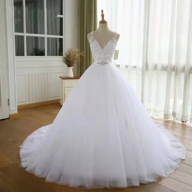 Main Wedding Dress 2026 Spring New Style Spaghetti Strap Sleeveless Aliexpress Long Train Simple Bridal Gown Factory Supply