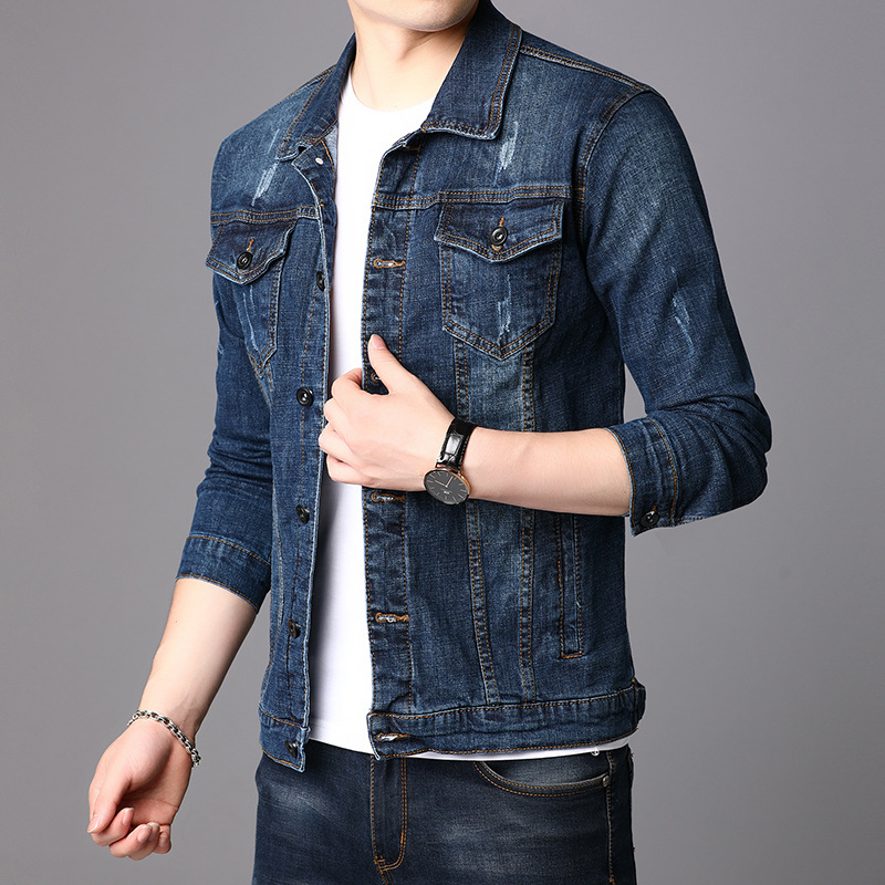 Chaqueta casual de mezclilla de los hombres de moda chaqueta de primavera y otoño juventud solapa ropa de mezclilla de moda superior