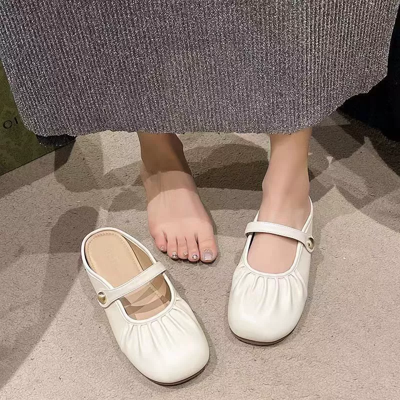 Fold Half Slippers (Baotou) Flat-Bottom Casual Mules, Spring–Summer, Sizes 36–41