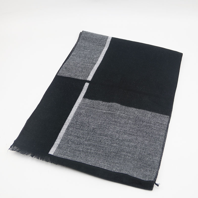 Cachecol de jacquard xadrez com franjas para homem_voghion.com