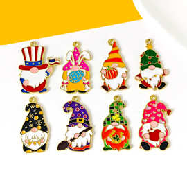 跨境可爱节日小矮人挂件diy合金滴油饰配项链耳环手链钥匙扣吊坠