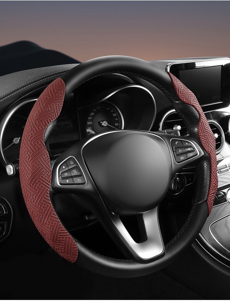 New steering wheel cover made of Nappa leather, non-slip, sweat-absorbent, universal half-cover protector, suitable for all seasons, ultra-thin handlebar cover