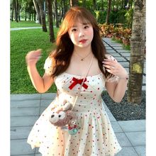大碼胖mm彩色波點甜美公主連衣裙夏季新款修身顯瘦可愛少女蓬蓬裙