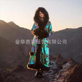新款亮片仿皮草外套女装长款欧美亚马逊速卖通跨境秋冬狂欢电音节