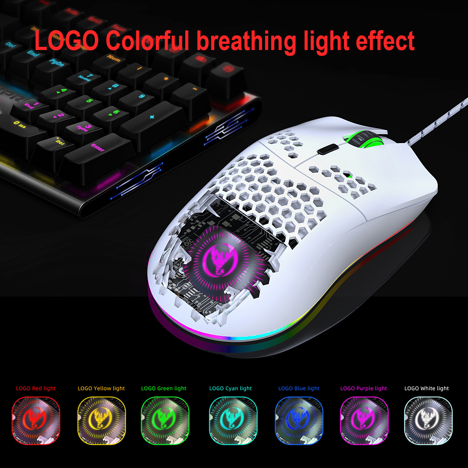Clavier de jeu de bureau avec souris et trou RVB 61 touches 60 % filaire et lumineux_voghion.com