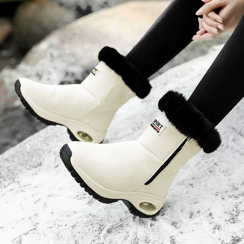Зимние тёплые мягкая подошва, обувь тёплая с молнией, высокие ботинки на платформе, корейский стиль, увеличенная толщина