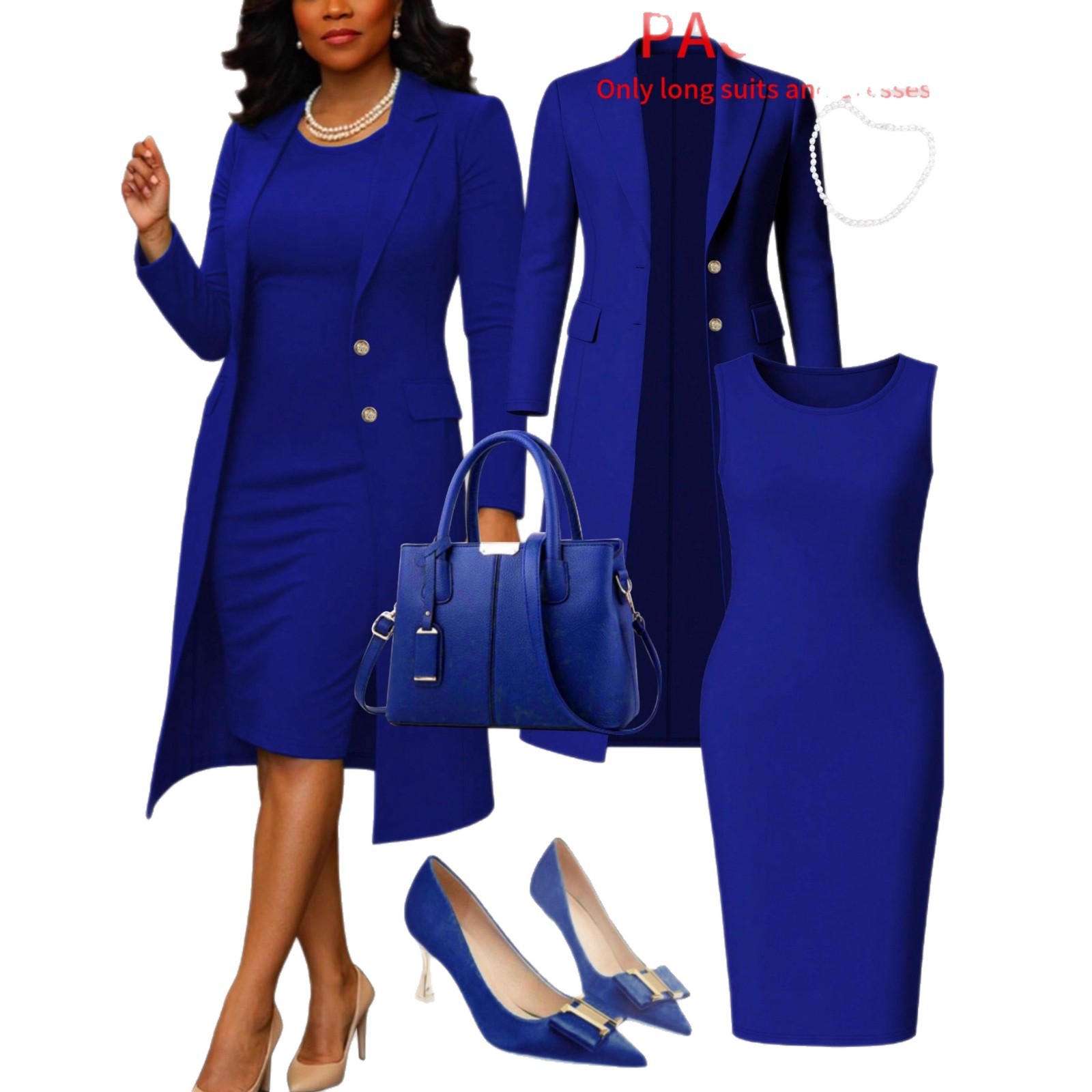 Abbigliamento da donna Completo due pezzi da donna in stile europeo-americano con blazer e abito a tinta unita, maniche lunghe, vestibilità slim, lunghezza media, senza maniche_voghion.com