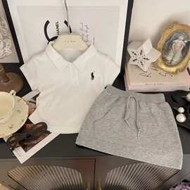 女童套装2025夏款新款polo衫洋气女宝宝休闲运动儿童裤裙两件套潮