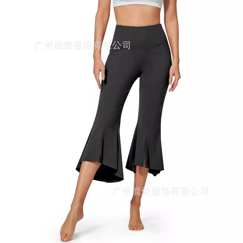 2024 Summer Women's Cropped Pants New Amazon Women's High Waist Pocket Flared Pants Split High Elastic Yoga Pants 2024 Summer Women's Cropped Pants New Amazon Women's High Waist Pocket Flared Pants Split High Elastic Yoga Pants