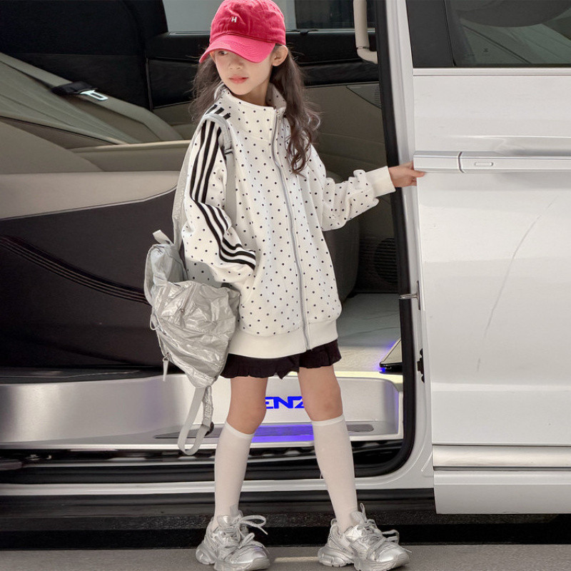 织里童装女童春装立领外套2026新款女孩韩系休闲运动外套儿童圆点
