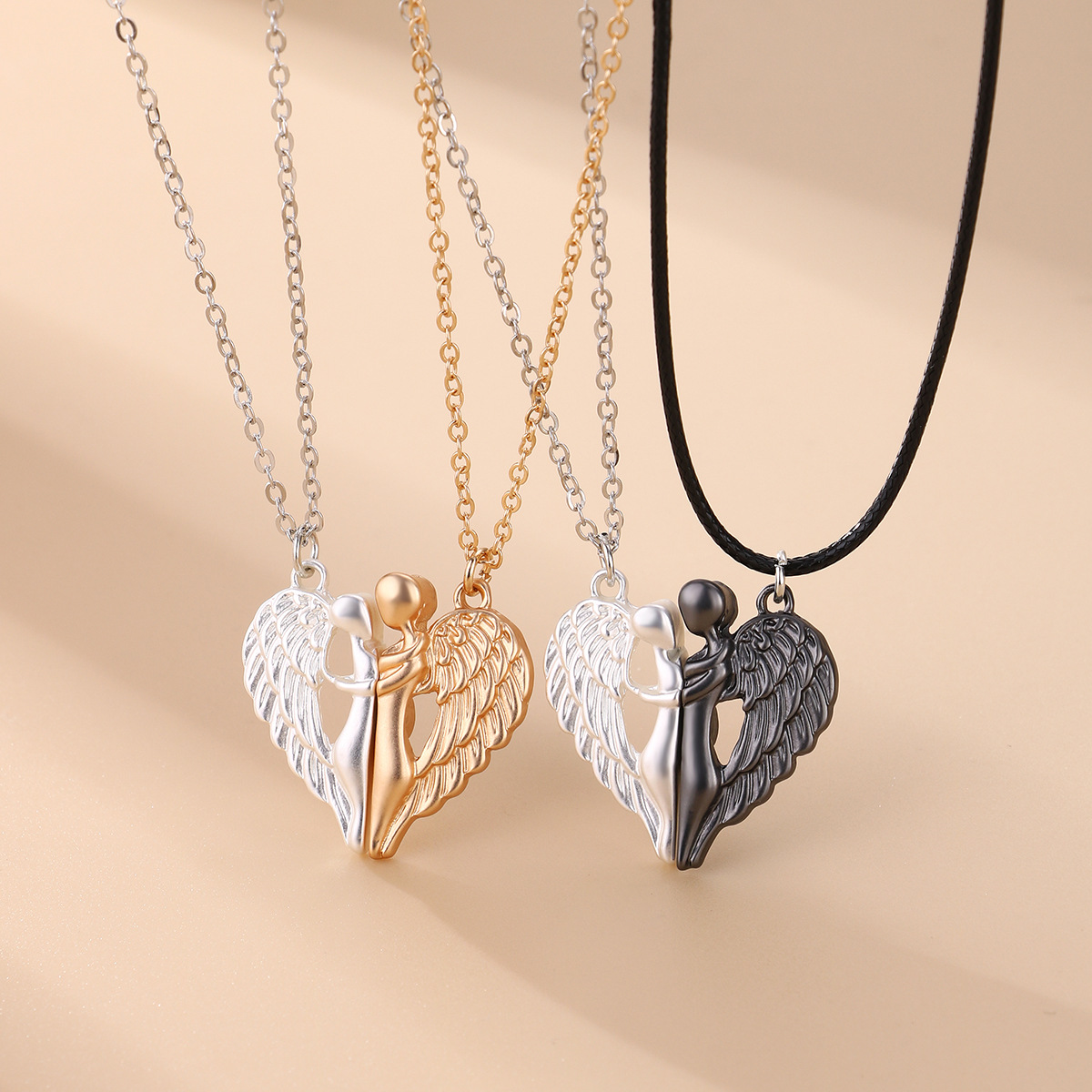 Simple Style Heart Shape Alloy Plating Gold Plated Couple Pendant Necklace display picture 2