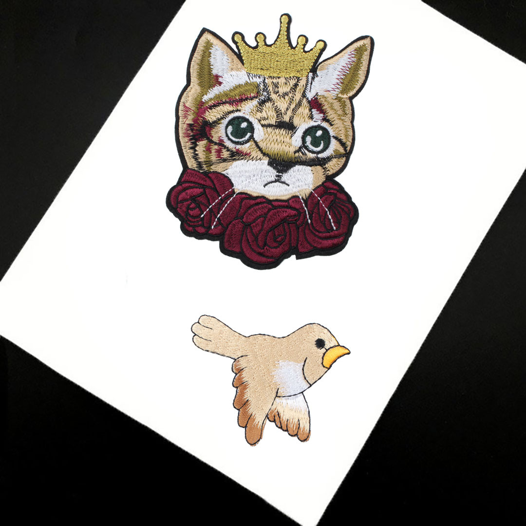 卡通金丝刺绣皇冠小猫小鸟布贴衣服外套装饰补丁破洞修补熨烫贴标