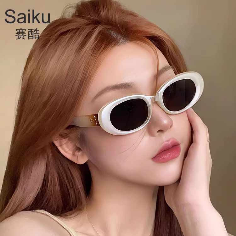 新款复古椭圆个性潮墨镜女高级感ins拍照猫眼防紫外线太阳镜户外|undefined