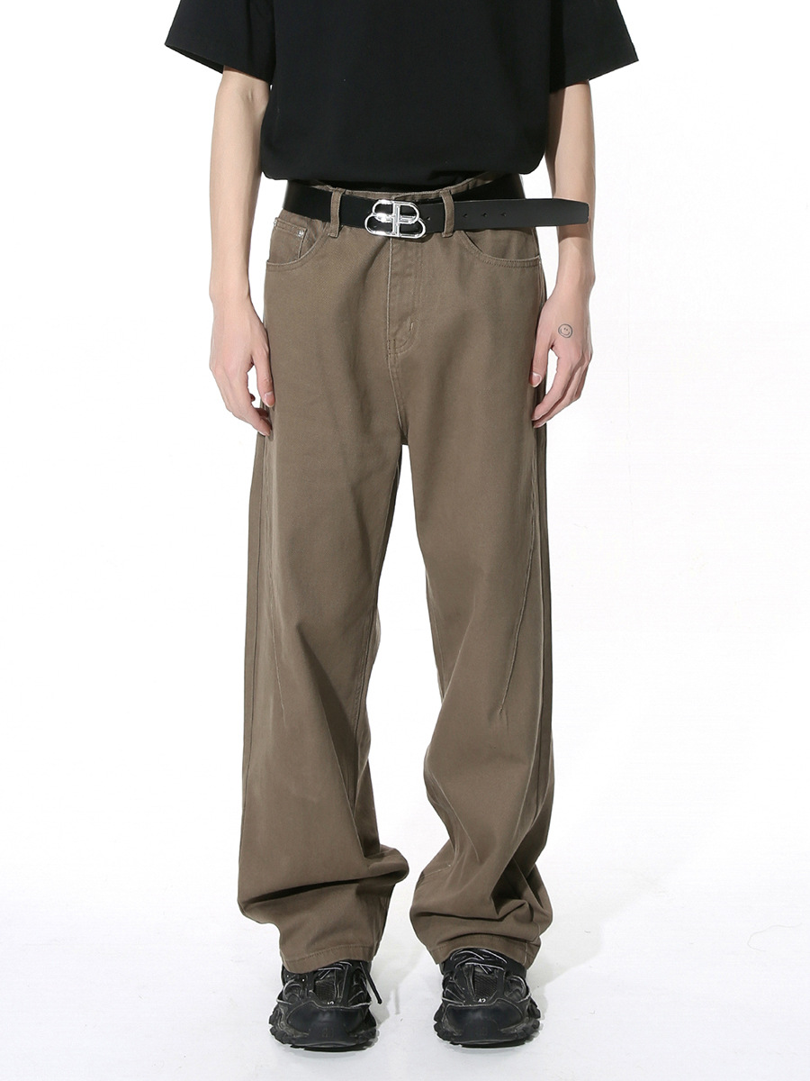 Ropa para hombre MTLCLOTHES | Jeans básicos holgados de estilo coreano, de color liso, estilo Cleanfit, lavados, de corte recto y sencillos.