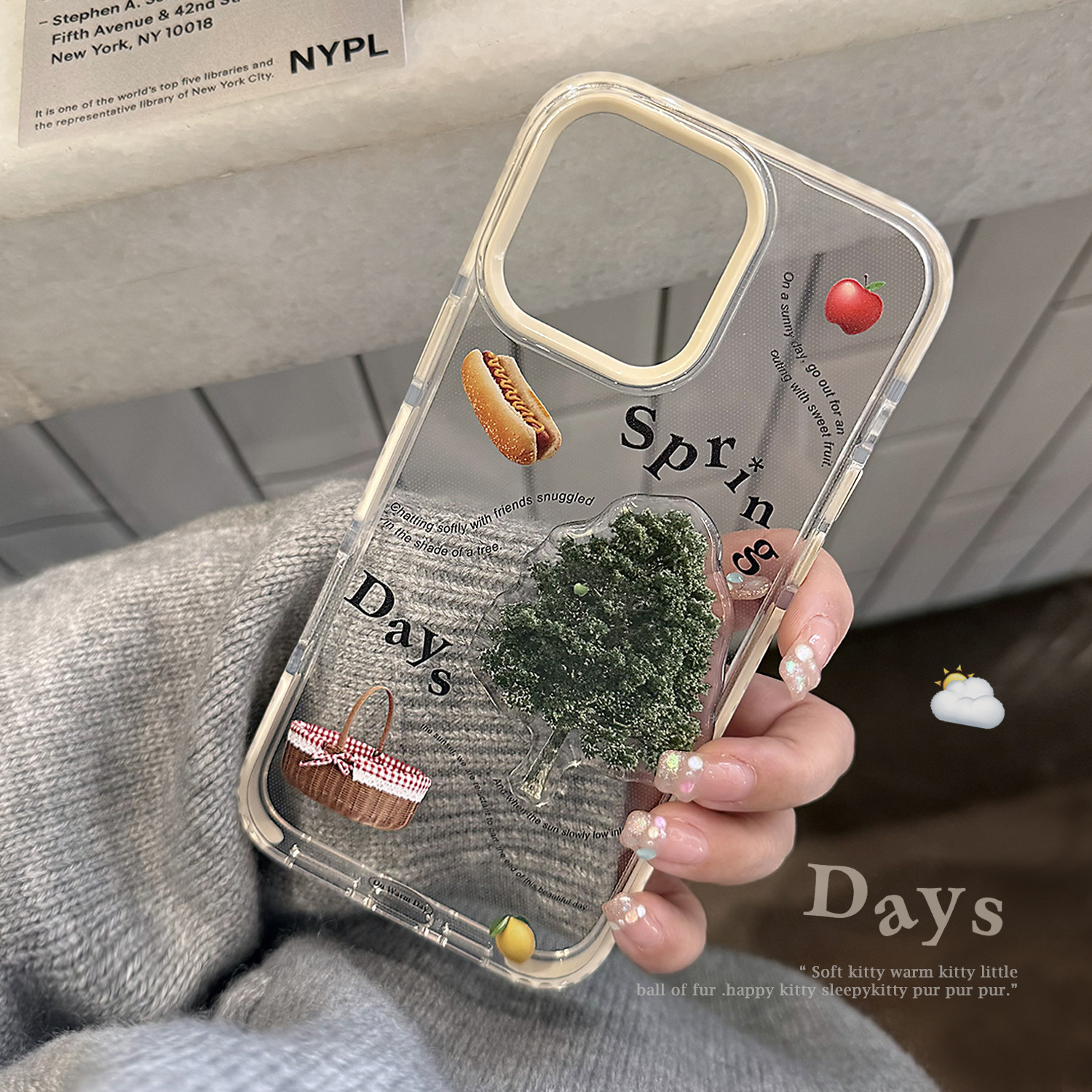 Sencillo arte en inglés parche árbol pequeño para estuche para teléfono móvil 16ProMax iPhone13/14 Apple 15P nuevo