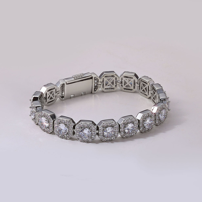 European and American Cross-Border Hip-Hop 10mm Cubic Zirconia Men's Bracelet Jewelry, Reverse Love-Themed Accessories, Same Style as Chi Cheng's Rock Candy Bracelet