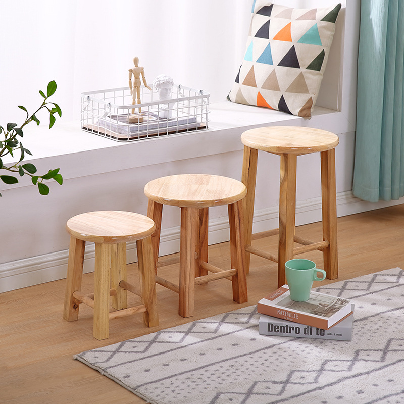 Solid wood small round stool for living room, home use, wooden stool, oak wood stool, shoe rack bench, entryway low stool frame