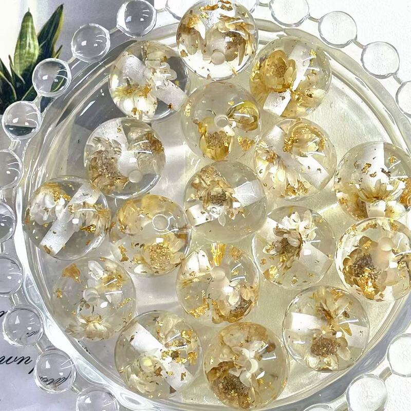 16mm树脂干花金箔圆珠真花散珠diy手工串珠项链手机链饰品配件|undefined