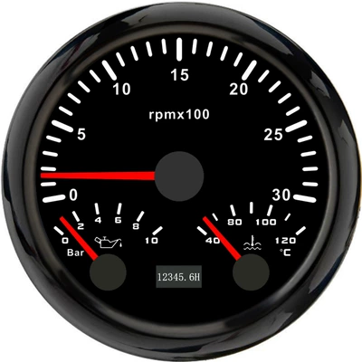 automobile instrument, 85mm Three-In-One Speedometer, Oil Pressure - black-frame-black-bottom-3000rpm