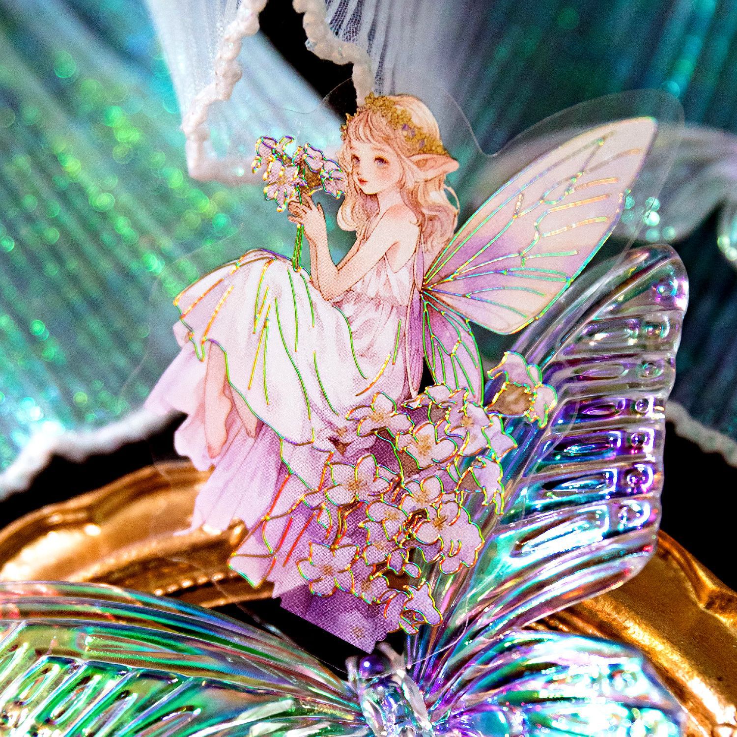 Mo mo PET tridimensional dorado pegatina bolsa flor habitación elfo impermeable chica material Goo tarjeta diario etiqueta